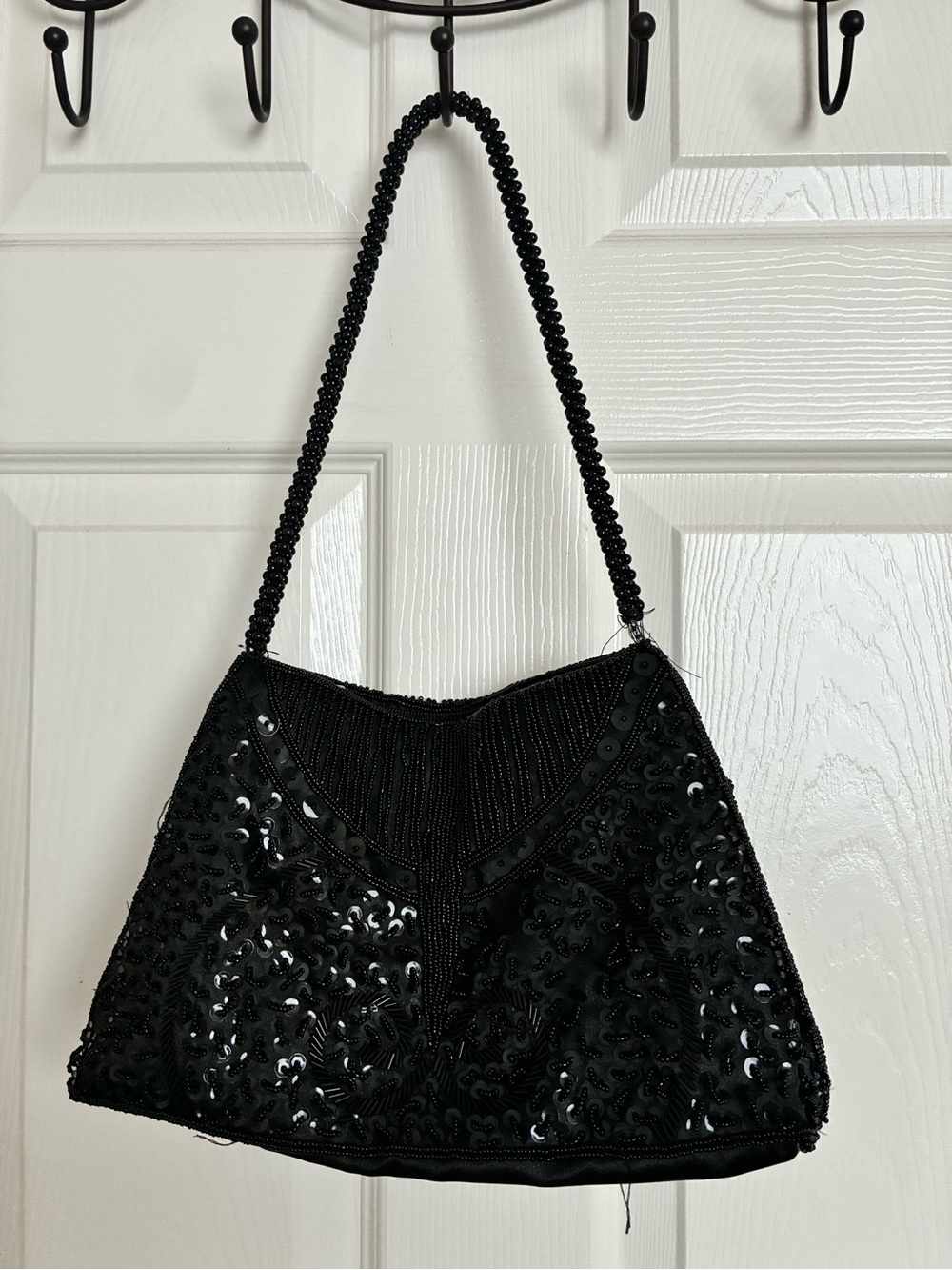 Black Beaded Sequin Evening Shoulder Bag